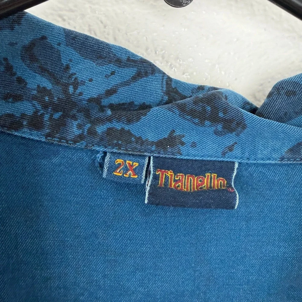Tianello Floral Top Womens 2X Blue Button Up Shirt Tencel Artsy Boho NWT - Picture 6 of 11